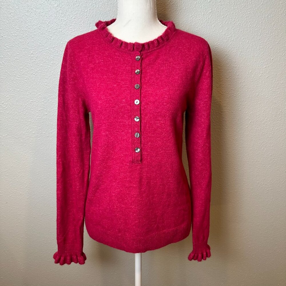 Sundance Womens Small Pink Ruffle Collar Edwina Henley Sweater Wool Cashmere
